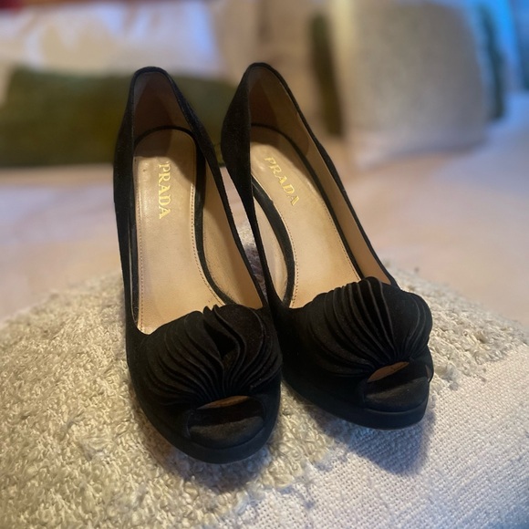 Prada Black Peep-Toe Heels - Picture 1 of 4